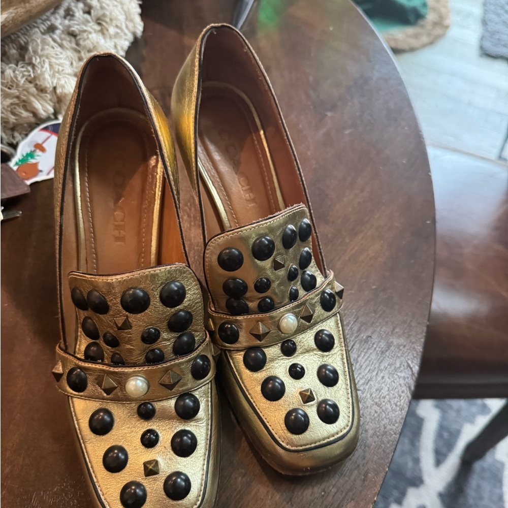 COACH gold heel loafer